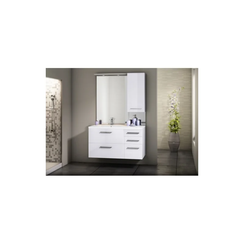 Meuble simple vasque integrale 105 cm cristal blanc