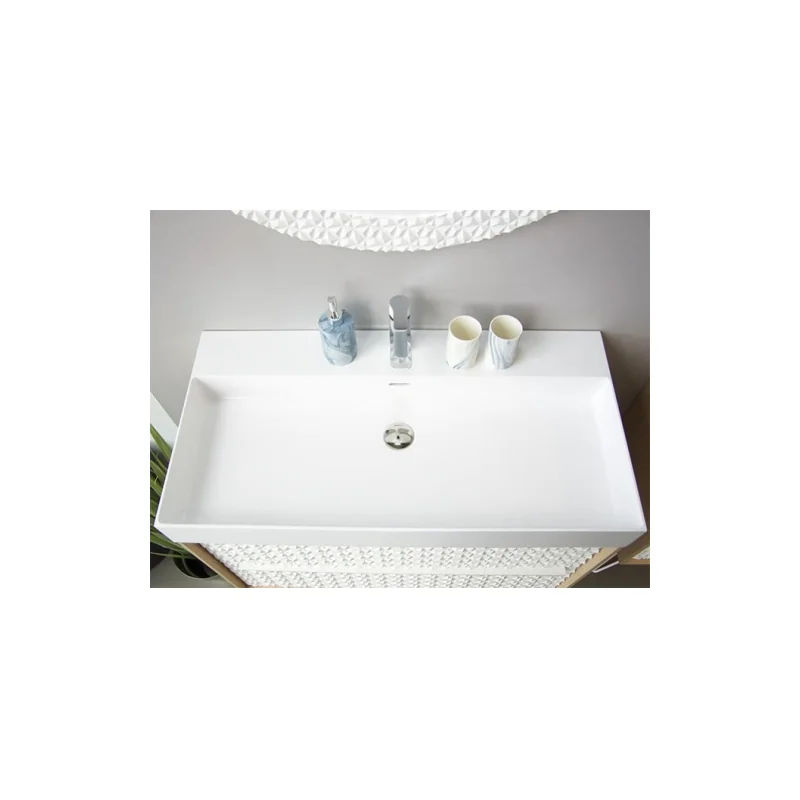 Meuble simple vasque origami onde blanc mat 90 cm — vue 3