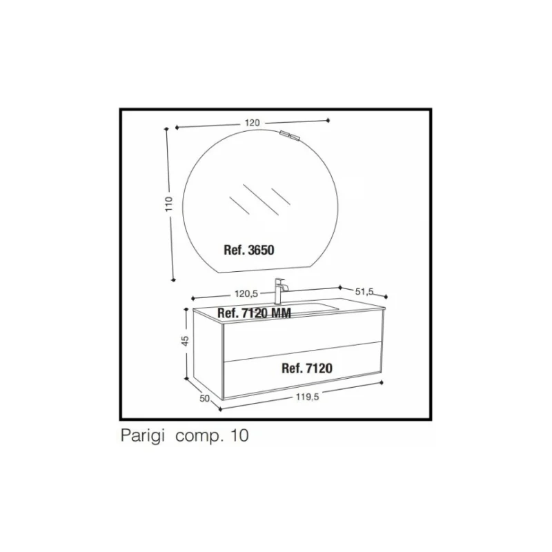 Meuble simple vasque parigi 121 cm - tranche grigio - compo 10 — vue 4