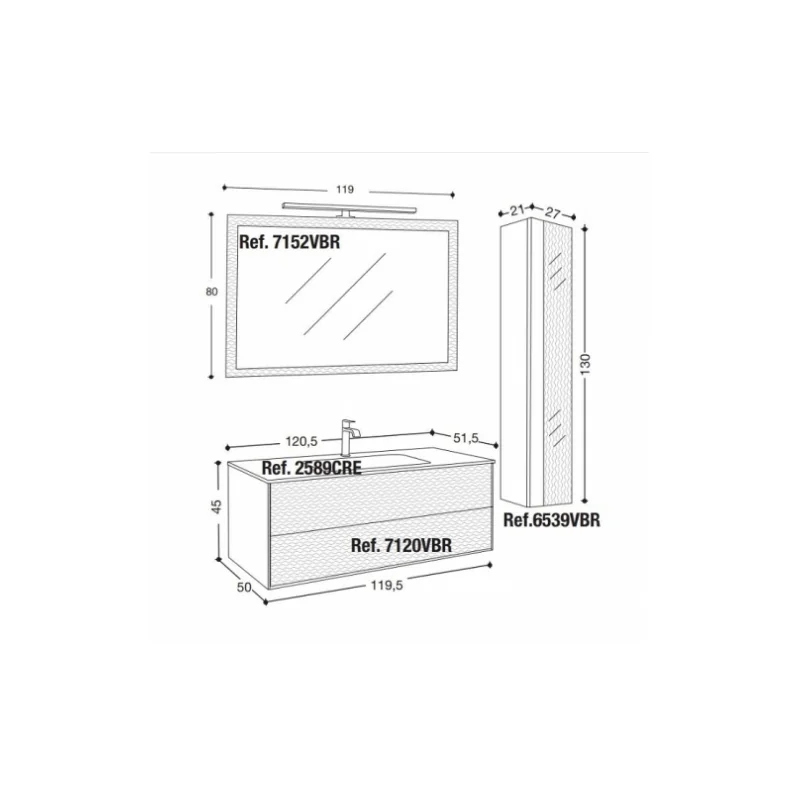 Meuble simple vasque parigi mirror crème rosé mat - compo 1 — vue 7