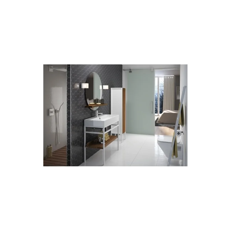 Meuble simple vasque steel 100 cm - blanc mat et hêtre lamina foncé — vue 3