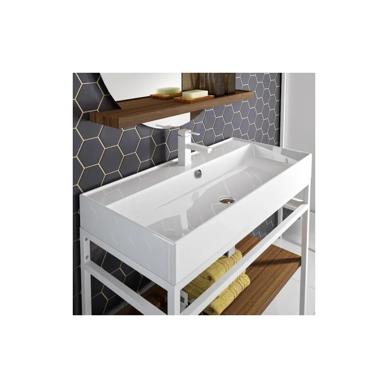 Meuble simple vasque steel 100 cm - blanc mat et hêtre lamina foncé — vue 4