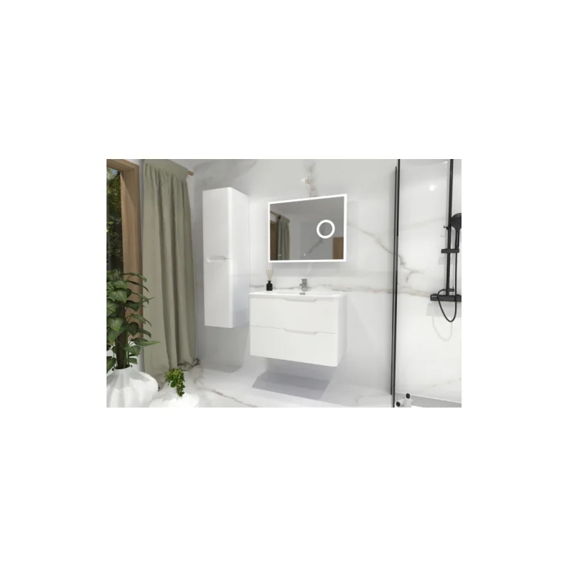 Meuble vasque luna blanc brillant 80cm avec miroir lite