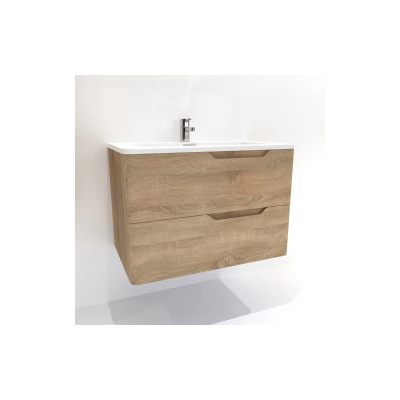 Meuble vasque luna bois clair 80cm avec miroir rond — vue 2