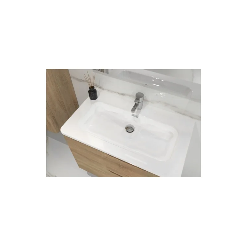 Meuble vasque luna bois clair 80cm avec miroir rond — vue 4