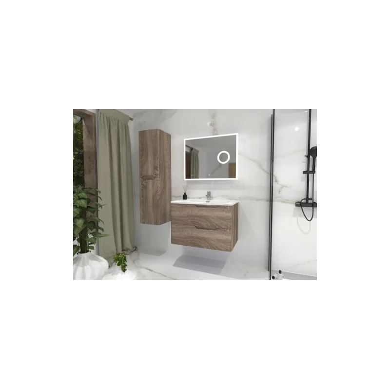 Meuble vasque luna bois foncé 80cm avec miroir lite