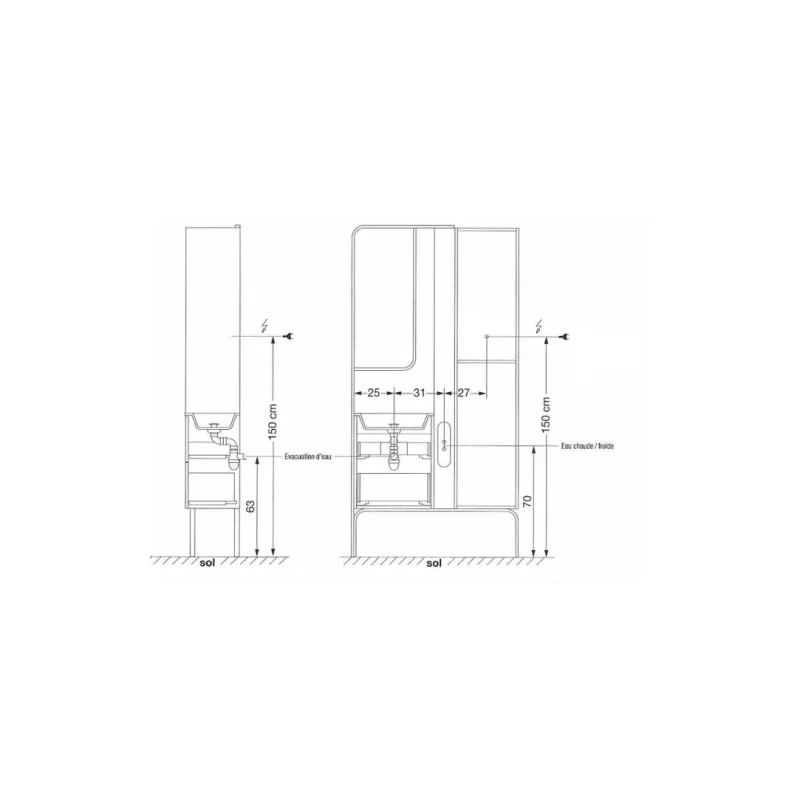 Mini salle de bains TINY 105 cm avec chauffage Noyer Massif — vue 7