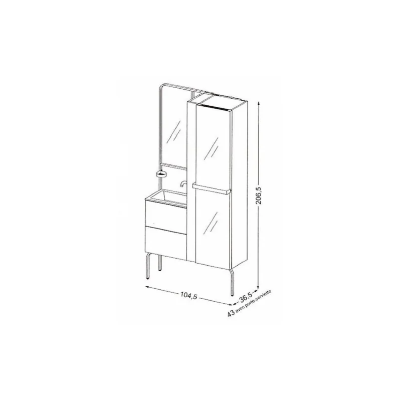 Mini salle de bains tiny 105 cm avec chauffage chêne massif — vue 8