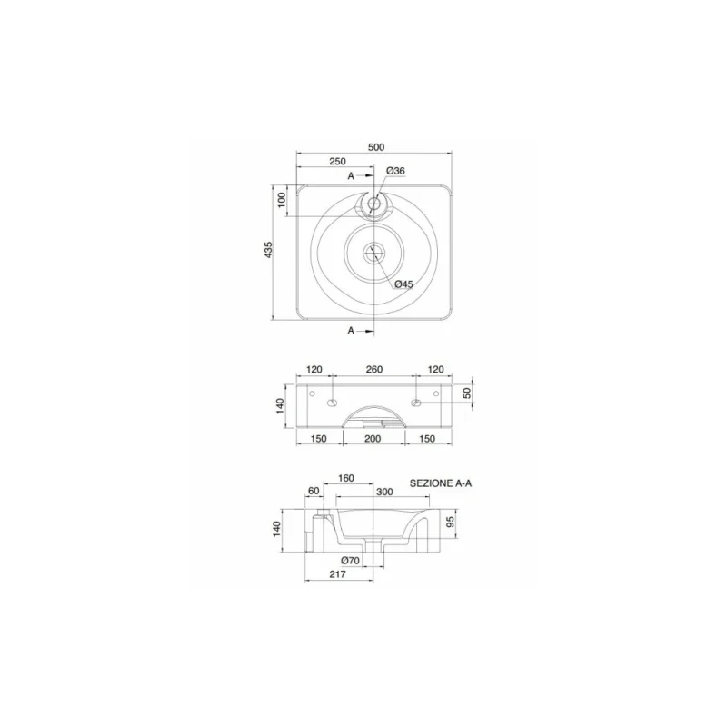 Vasque à poser ou suspendue fuji 50r - 1 trou de robinetterie — vue 4