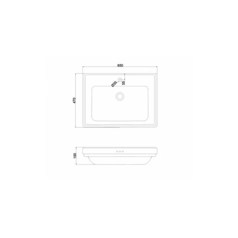 Vasque rétro rectangulaire riviera 65 cm non percé — vue 2