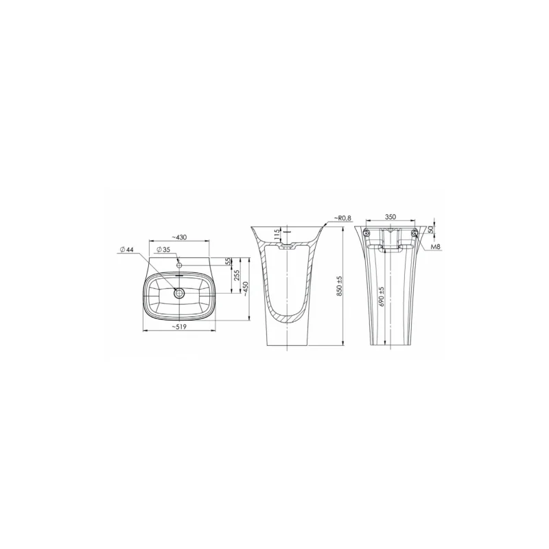 Vasque sur pied design bora — vue 3