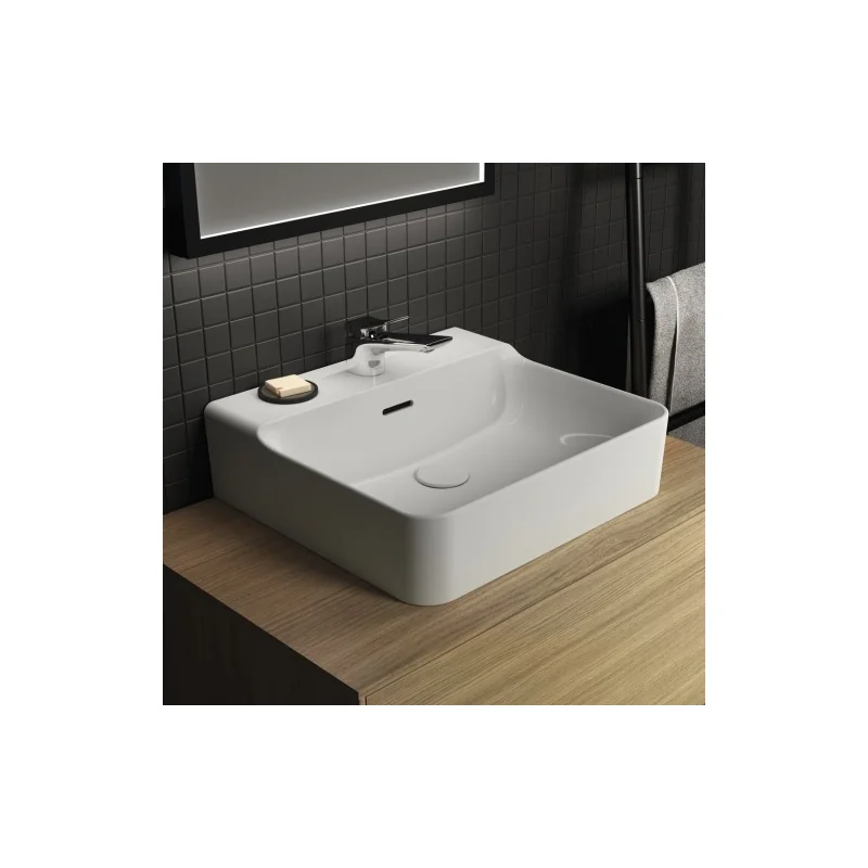 Lavabo en grès fin CONCA rectifié 50x45cm Blanc brillant