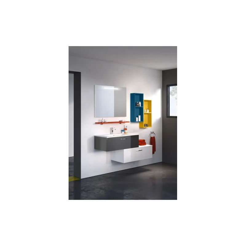 Meuble décalé swing 90 cm cristal anthracite et blanc