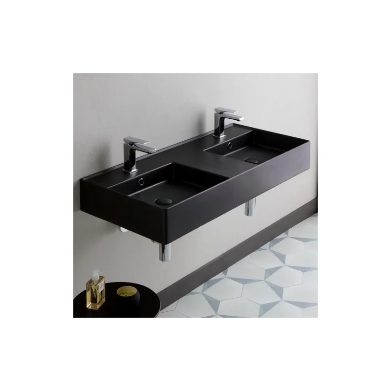 Vasque à poser ou à suspendre TEOREMA 2.0 100 cm - Double vasque - Noir Mat