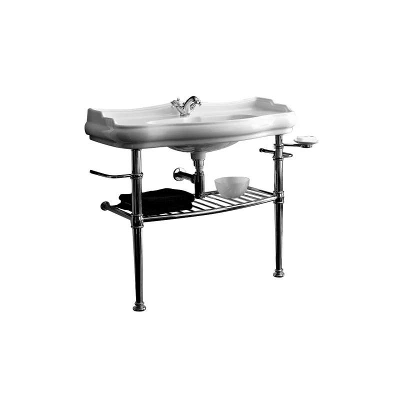 Ensemble lavabo rétro céramique (1 trou) + piétement chromé Parigi