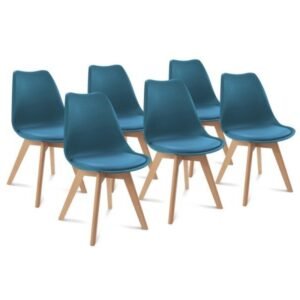 Lot de 6 chaises sara bleu canard pour salle à manger