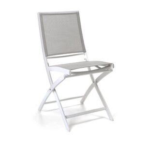 Chaise pliante alu blanc textilène gris clair Cassini